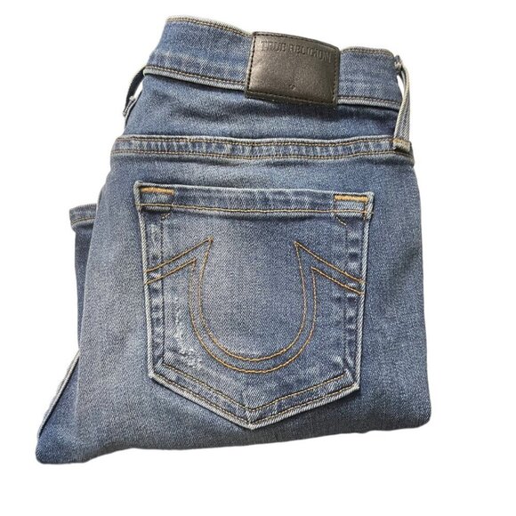 True Religion Womens Distressed Deconstructed Cora Mid Rise Straight Jeans Sz 26 - Picture 4 of 12